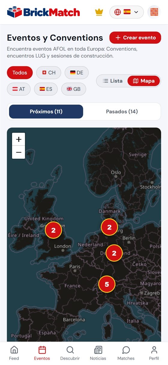 Captura: mapa de eventos en la app