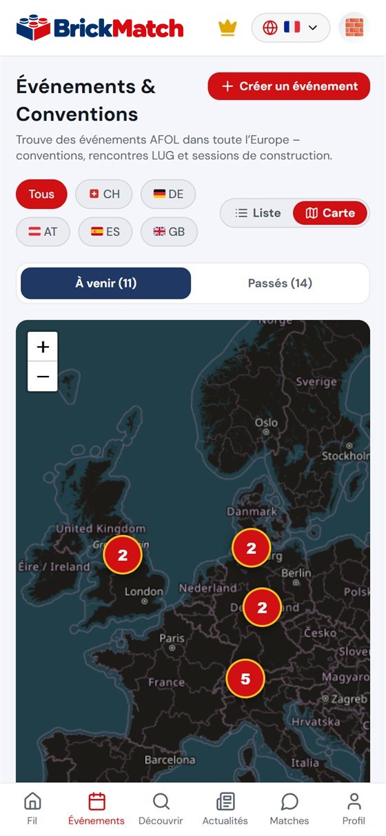 Capture : carte des événements dans l’app