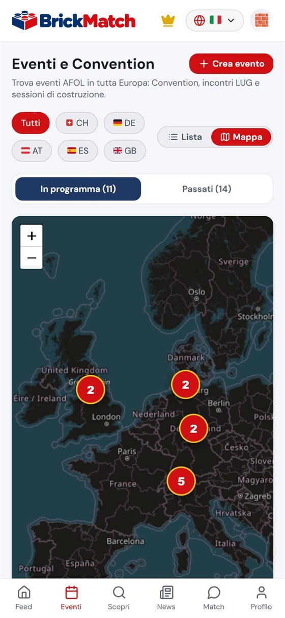 Screenshot: mappa degli eventi nell’app