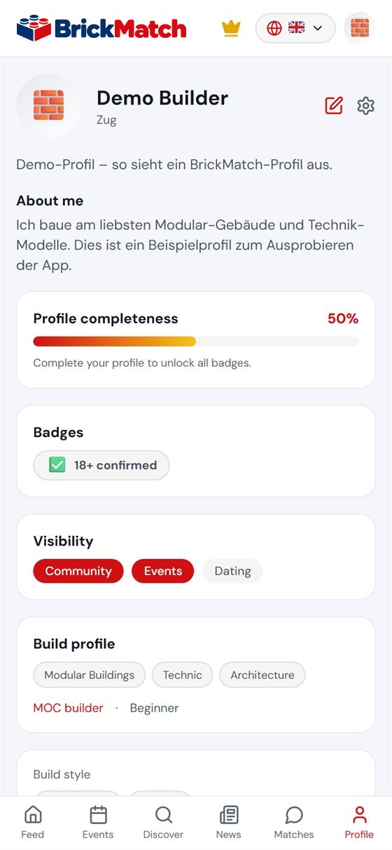 Screenshot: builder profile with themes, style and skills