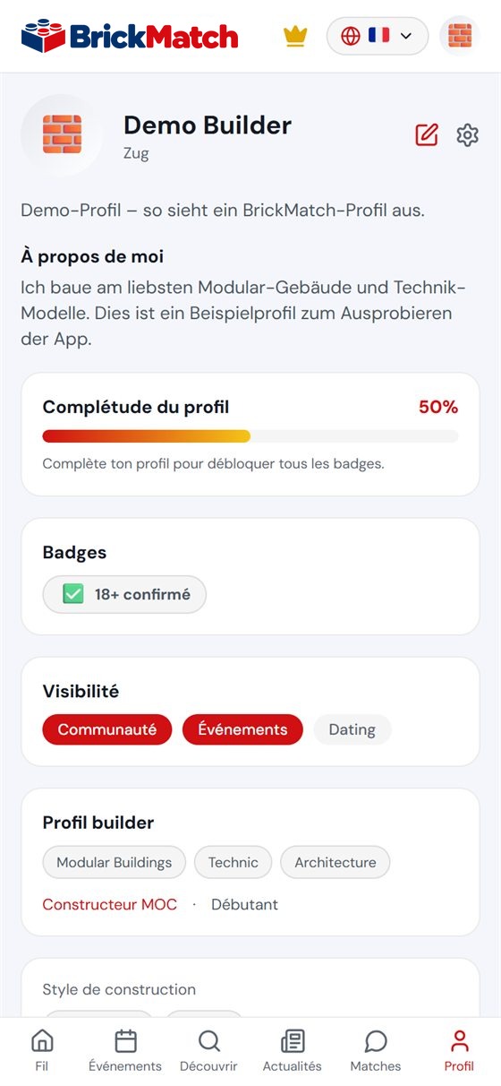 Capture : profil de builder avec thèmes, style et compétences