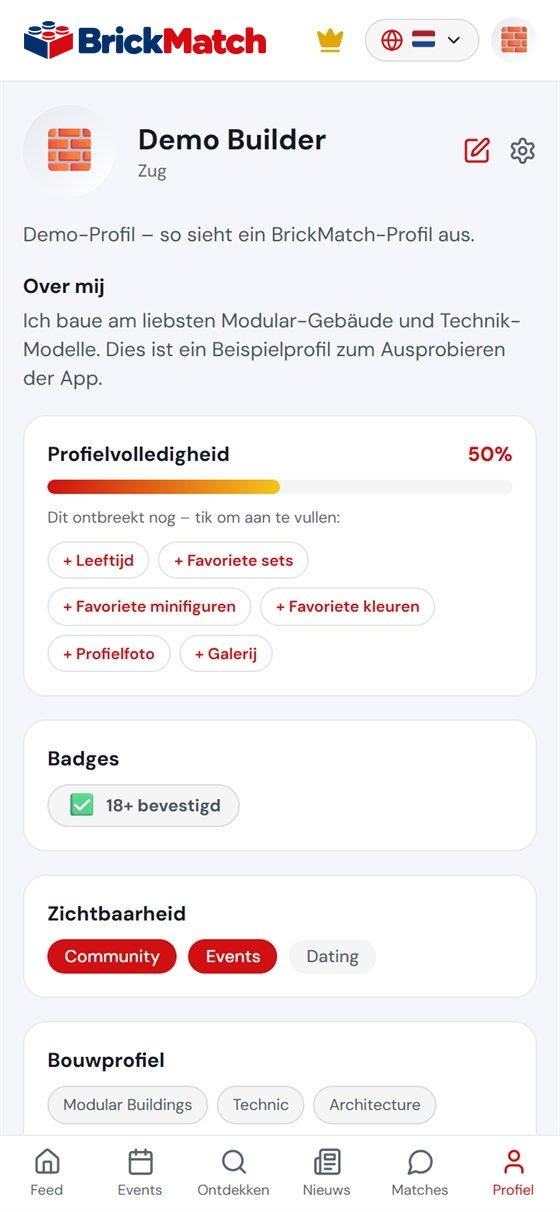 Screenshot: builderprofiel met thema’s, stijl en skills