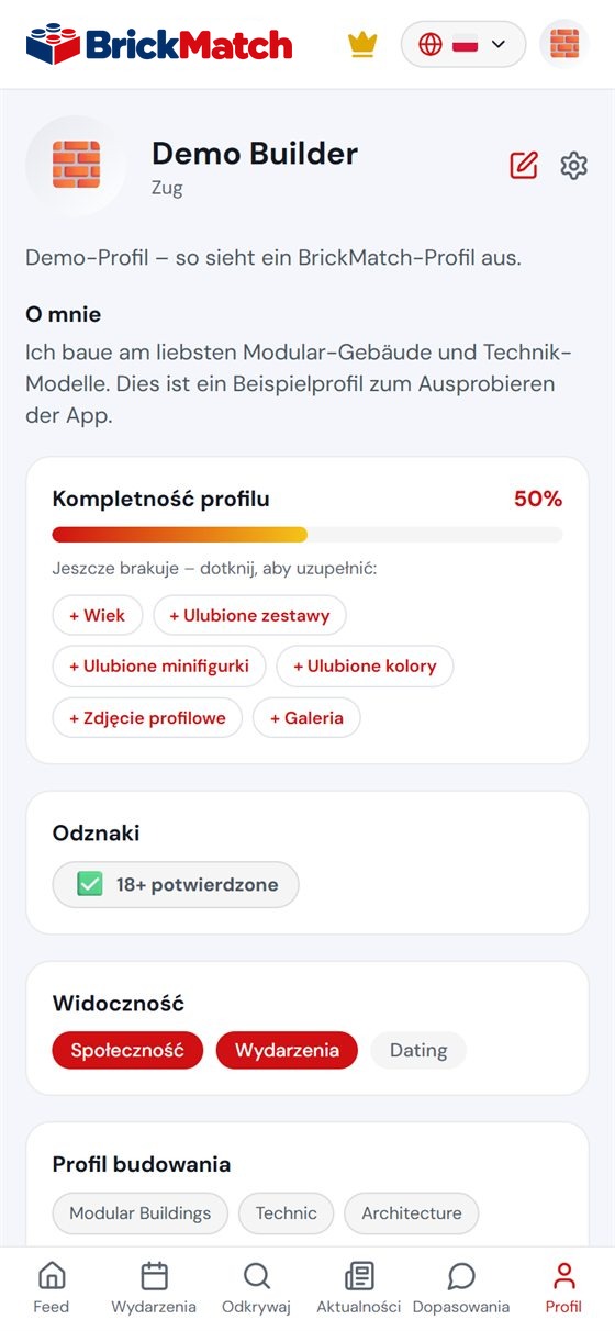 Zrzut ekranu: profil buildera z motywami, stylem i umiejętnościami