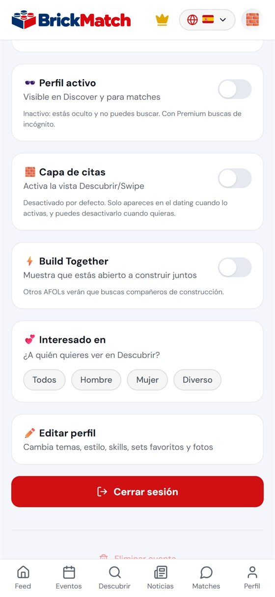 Captura: ajustes con el interruptor de dating