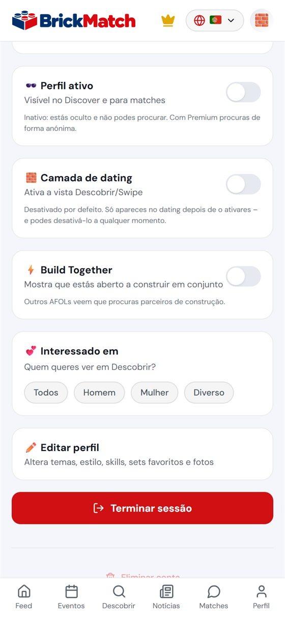 Captura: definições com o interruptor de dating